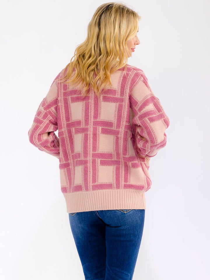 WOMEN'S LONG SLEEVE BUTTON CLOSURE FRONT POCKETS COLORBLOCK SWEATER