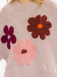 WOMEN'S LONG SLEEVE KNITTED FLOWERS PULLOVER SWEATER