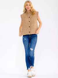 WOMEN'S SLEEVELESS BUTTON UP RUFFLE TRIM FLORAL PADDED VEST