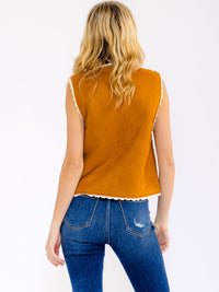WOMEN'S SLEEVELESS BUTTON UP FRONT POCKETS TRIM DETAILED VEST