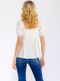WOMEN'S SHORT SLEEVE SQUARE NECK SHIMMER BLOUSE