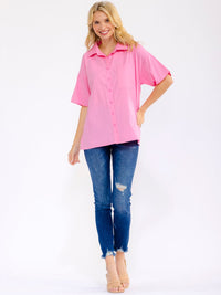 WOMEN'S SHORT SLEEVE BUTTON UP FRONT POCKET BLOUSE