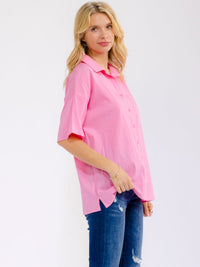 WOMEN'S SHORT SLEEVE BUTTON UP FRONT POCKET BLOUSE