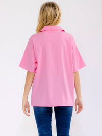 WOMEN'S SHORT SLEEVE BUTTON UP FRONT POCKET BLOUSE