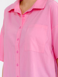 WOMEN'S SHORT SLEEVE BUTTON UP FRONT POCKET BLOUSE