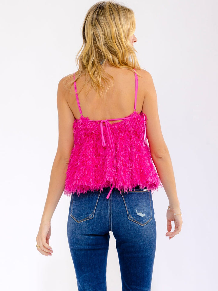 WOMEN'S SLEEVELESS V-NECK FUZZY TANK TOP