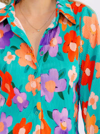 WOMEN'S LONG BELL SLEEVE BUTTON UP FLORAL BLOUSE