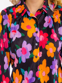 WOMEN'S LONG BELL SLEEVE BUTTON UP FLORAL BLOUSE