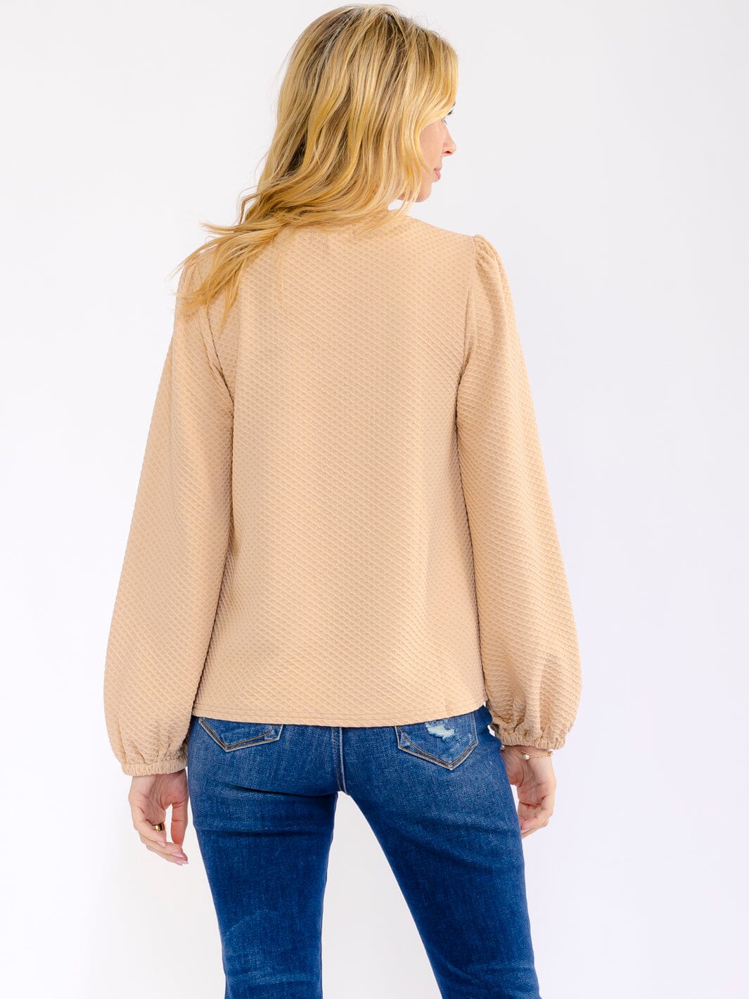 WOMEN'S LONG SLEEVE WAFFLE BLOUSE