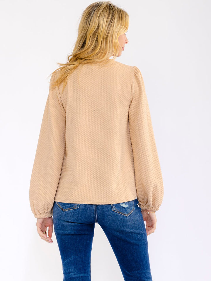WOMEN'S LONG SLEEVE WAFFLE BLOUSE
