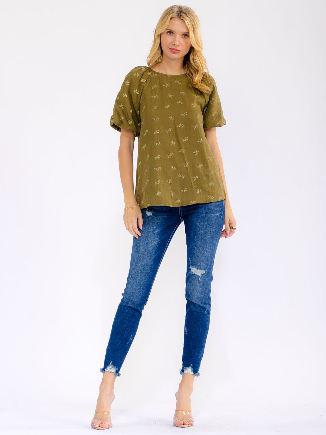 WOMEN'S SHORT PUFF SLEEVE FLORAL PRINT BLOUSE