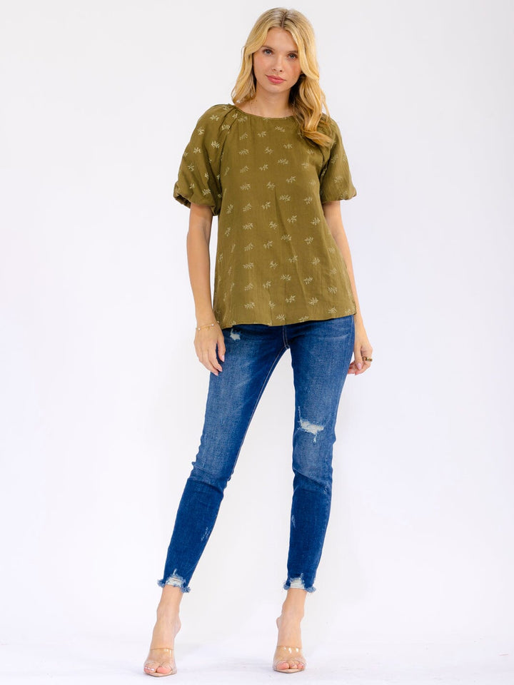 WOMEN'S SHORT PUFF SLEEVE FLORAL PRINT BLOUSE