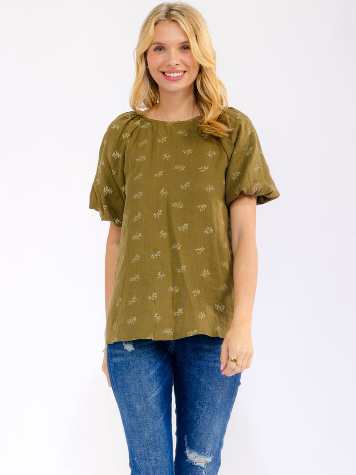 WOMEN'S SHORT PUFF SLEEVE FLORAL PRINT BLOUSE