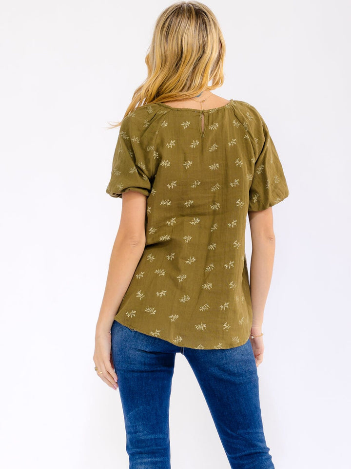 WOMEN'S SHORT PUFF SLEEVE FLORAL PRINT BLOUSE
