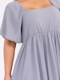 PLUS SIZE SHORT PUFF SLEEVE SQUARE NECK SMOCK ELASTIC WAIST MAXI DRESS