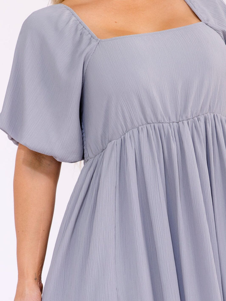 PLUS SIZE SHORT PUFF SLEEVE SQUARE NECK SMOCK ELASTIC WAIST MAXI DRESS