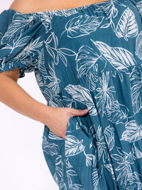 PLUS SIZE SHORT PUFF SLEEVE FRONT POCKETS FLORAL MAXI DRESS