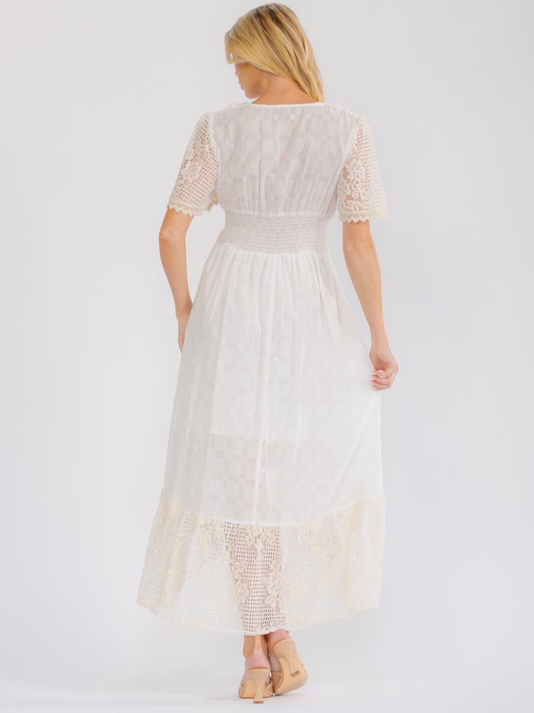 WOMEN'S SHORT SLEEVE V-NECK HIGH-LOW CROCHET SEQUINS MAXI DRESS