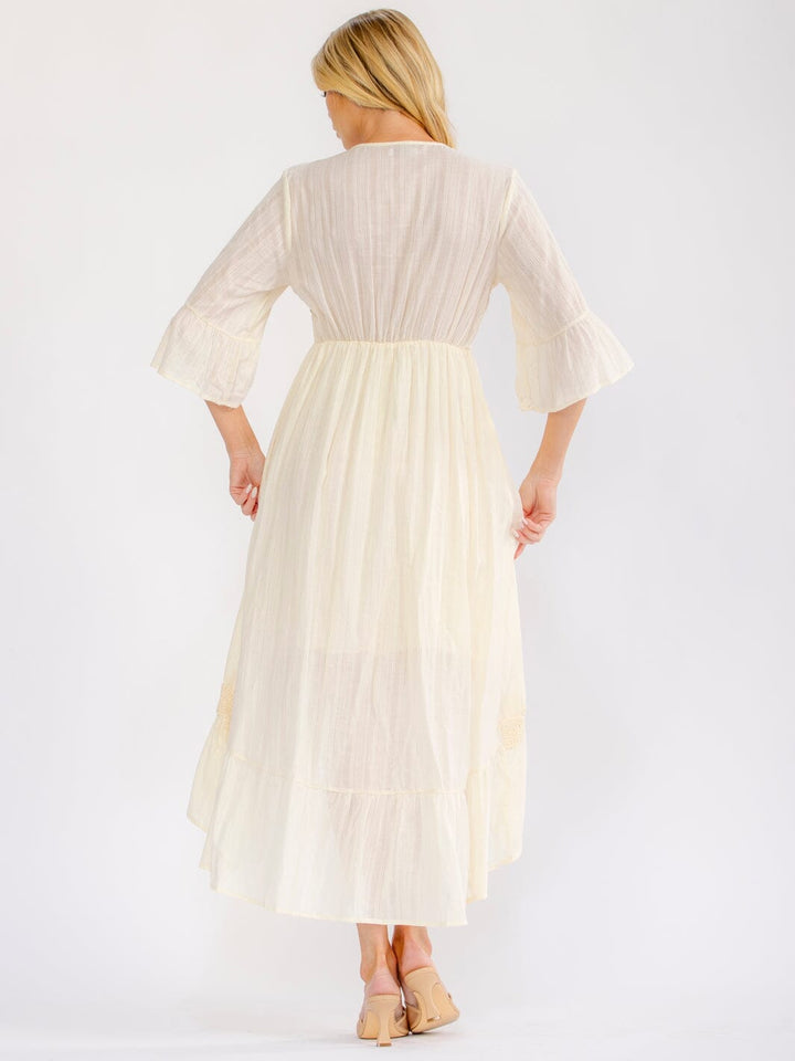 WOMEN'S SHORT SLEEVE V-NECK HIGH-LOW CROCHET MAXI DRESS