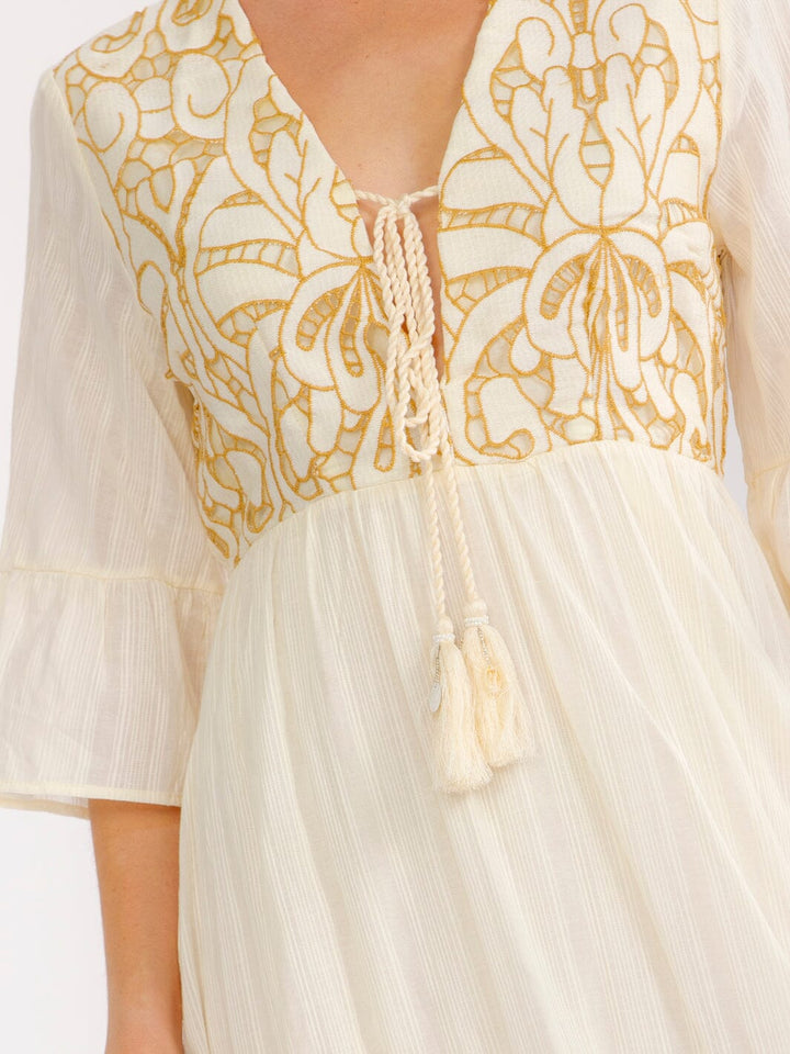 WOMEN'S SHORT SLEEVE V-NECK HIGH-LOW CROCHET MAXI DRESS