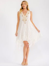 WOMEN'S SLEEVELESS V-NECK HIGH-LOW CROCHET LACE MINI DRESS