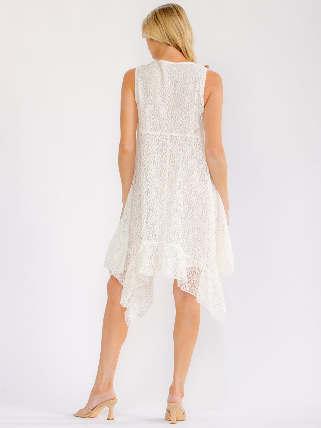 WOMEN'S SLEEVELESS V-NECK HIGH-LOW CROCHET LACE MINI DRESS