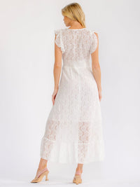 WOMEN'S RUFFLE SLEEVE V-NECK HIGH-LOW CROCHET LACE MAXI DRESS