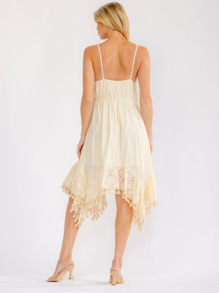 WOMEN'S SLEEVELESS V-NECK ELASTIC WAIST CROCHET LACE MINI DRESS