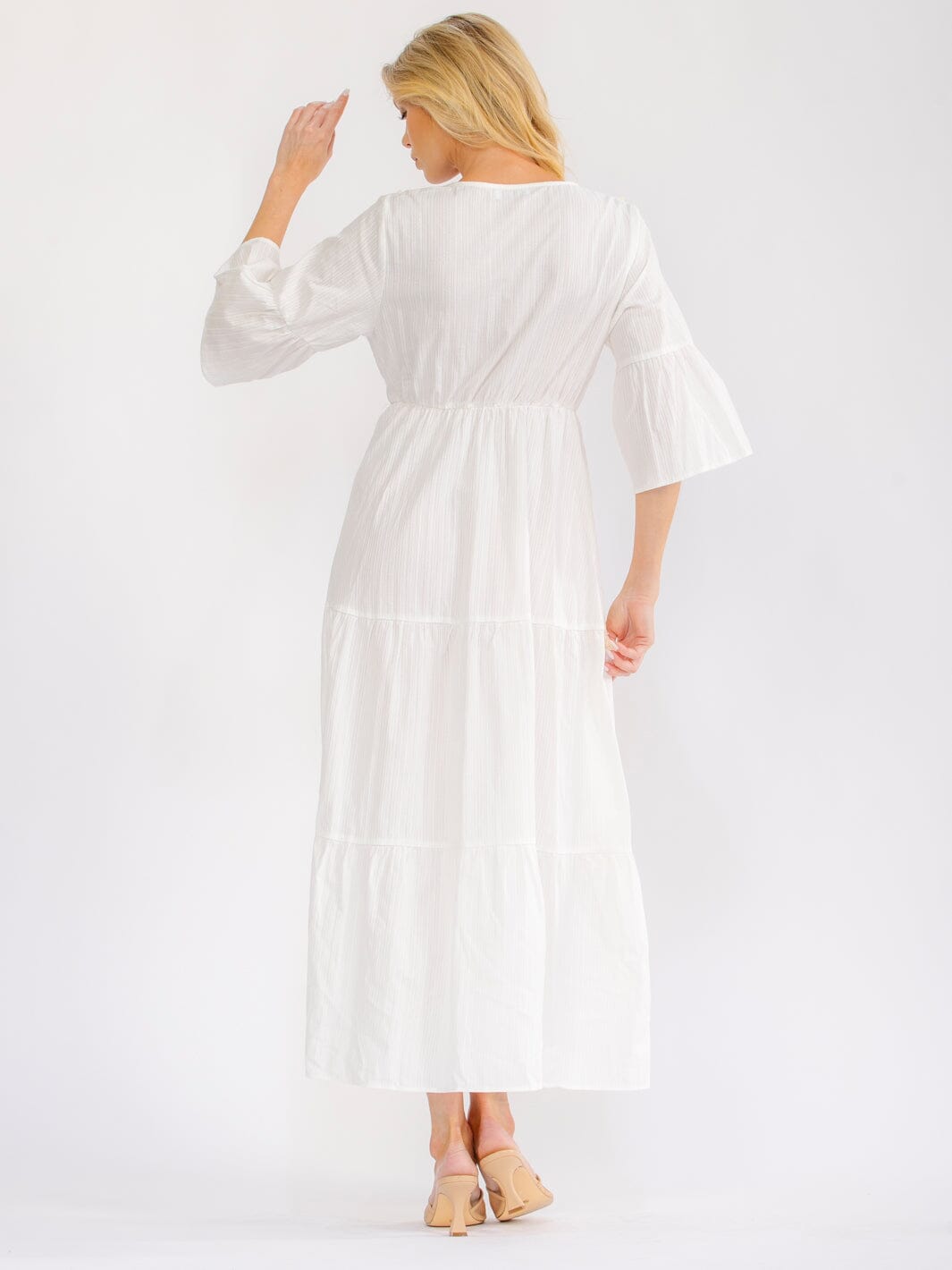 WOMEN'S SHORT SLEEVE SURPLICE ELASTIC WAIST SEQUINS CROCHET MAXI DRESS