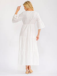 WOMEN'S SHORT SLEEVE SURPLICE ELASTIC WAIST SEQUINS CROCHET MAXI DRESS