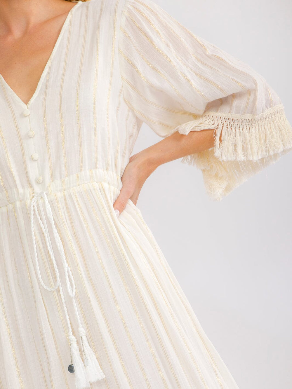 WOMEN'S 3/4 BELL SLEEVE V-NECK TIERED CROCHET LACE MAXI DRESS