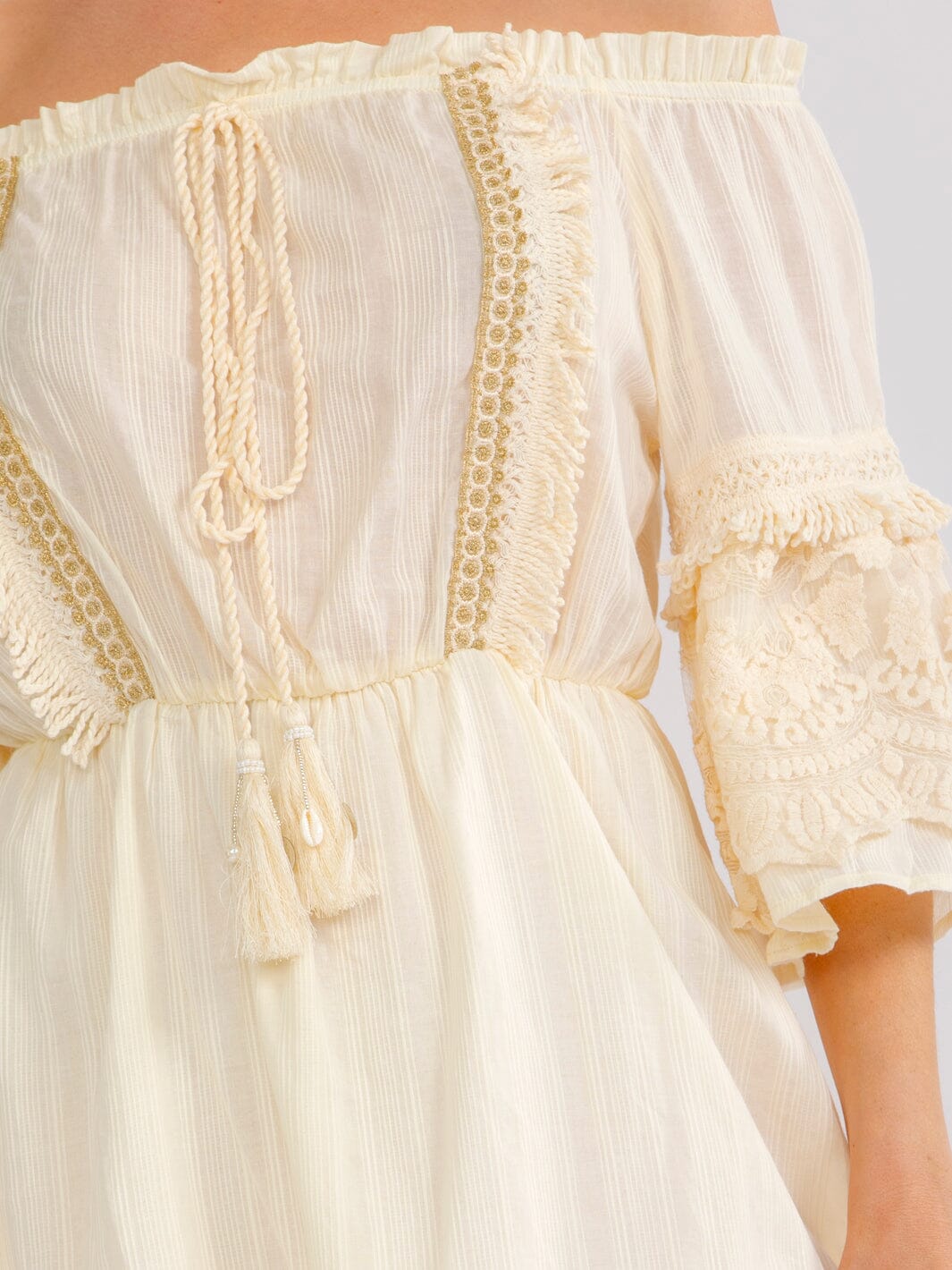 WOMEN'S 3/4 SLEEVE OFF SHOULDER ELASTIC WAIST CROCHET LACE MINI DRESS