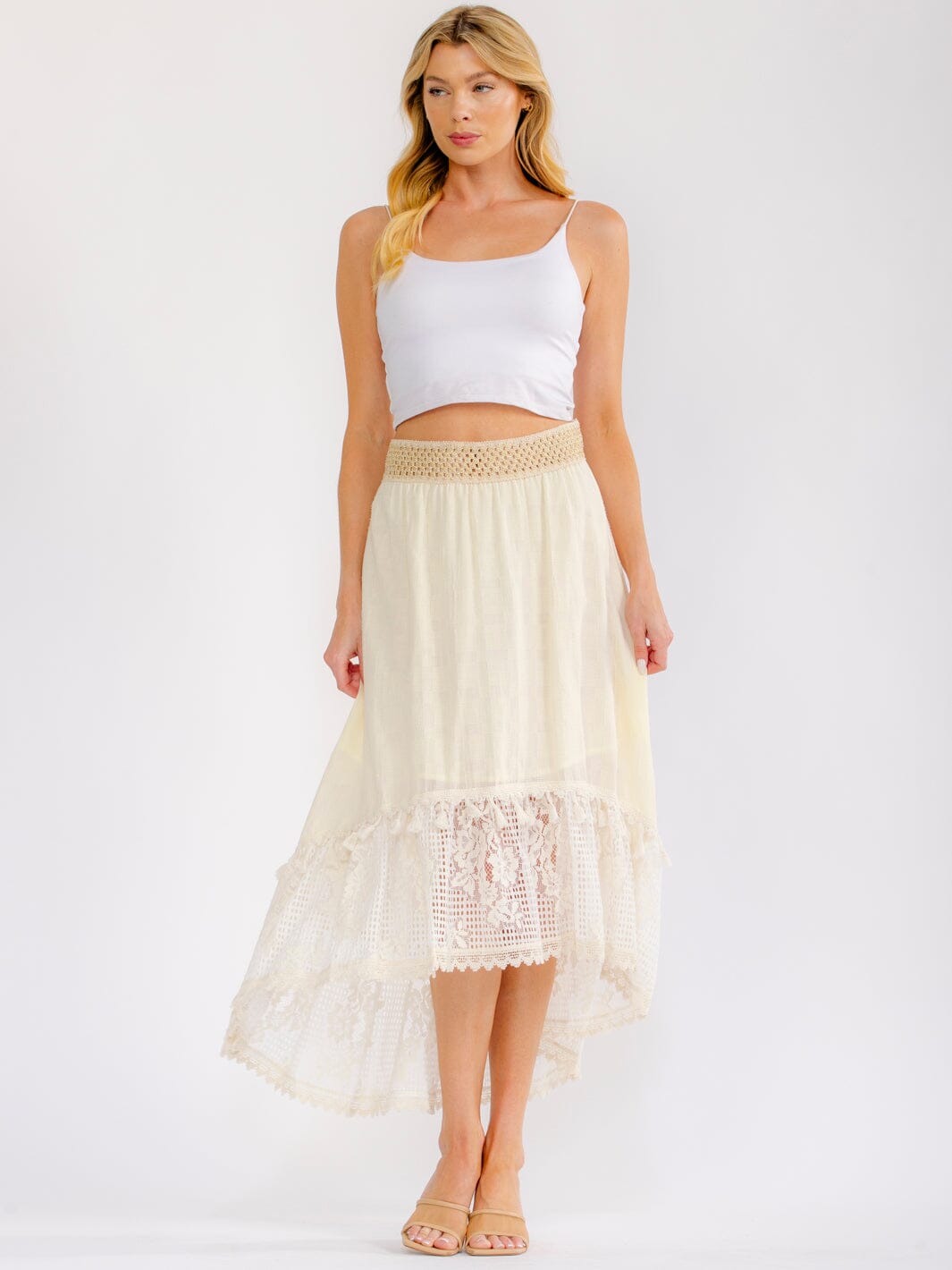WOMEN'S ELASTIC WAIST HIGH-LOW CROCHET MAXI SKIRT