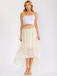 WOMEN'S ELASTIC WAIST HIGH-LOW CROCHET MAXI SKIRT