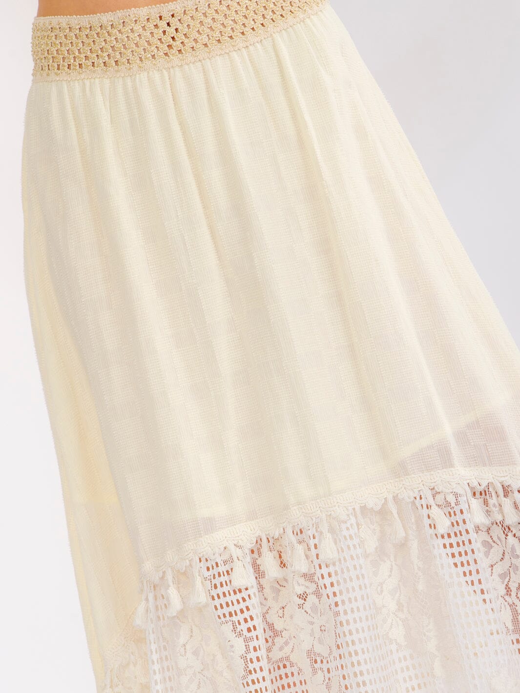 WOMEN'S ELASTIC WAIST HIGH-LOW CROCHET MAXI SKIRT