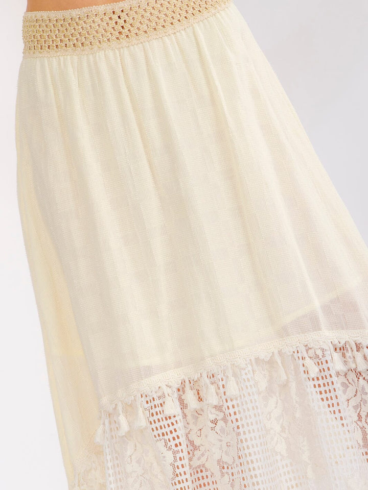 WOMEN'S ELASTIC WAIST HIGH-LOW CROCHET MAXI SKIRT