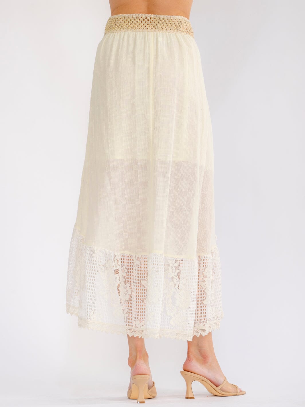 WOMEN'S ELASTIC WAIST HIGH-LOW CROCHET MAXI SKIRT
