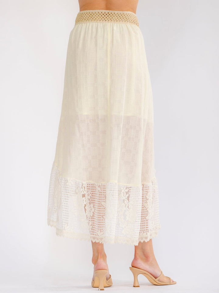 WOMEN'S ELASTIC WAIST HIGH-LOW CROCHET MAXI SKIRT