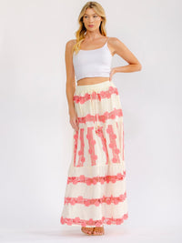 WOMEN'S ELASTIC WAIST TIERED FLOWER CROCHET MAXI SKIRT