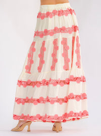 WOMEN'S ELASTIC WAIST TIERED FLOWER CROCHET MAXI SKIRT