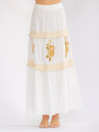 WOMEN'S ELASTIC WAIST TIERED FLOWER SEQUINS MAXI SKIRT