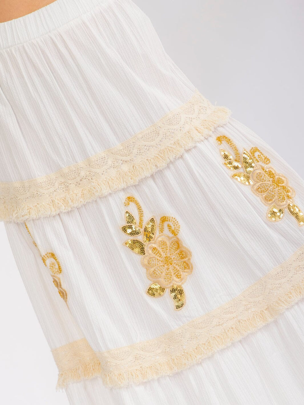 WOMEN'S ELASTIC WAIST TIERED FLOWER SEQUINS MAXI SKIRT