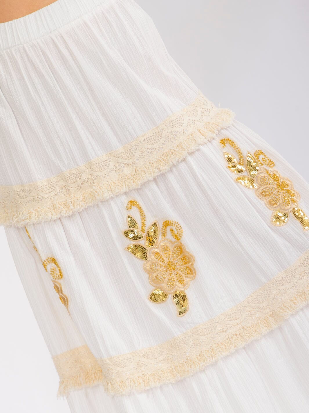 WOMEN'S ELASTIC WAIST TIERED FLOWER SEQUINS MAXI SKIRT