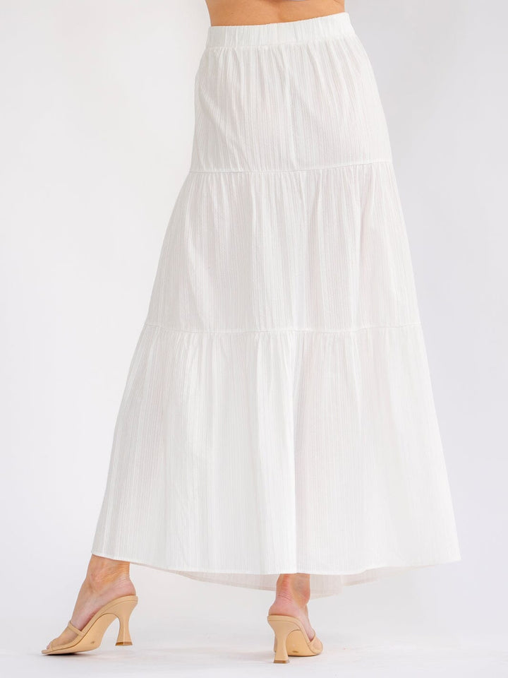 WOMEN'S ELASTIC WAIST TIERED FLOWER SEQUINS MAXI SKIRT