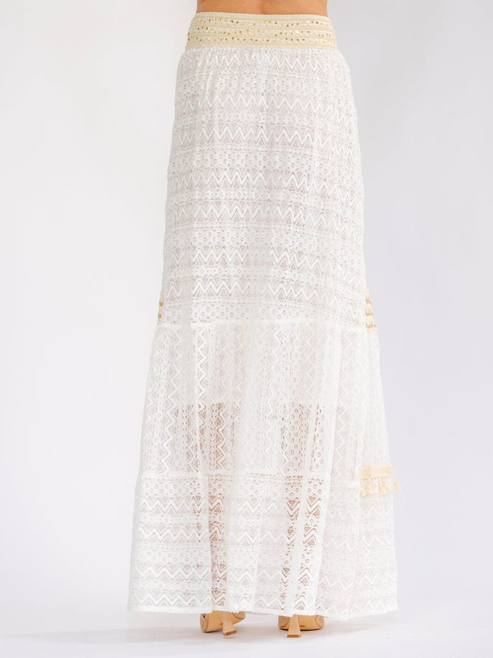 WOMEN'S ELASTIC WAIST SEQUINS SHIMMER LACE TIERED MAXI SKIRT
