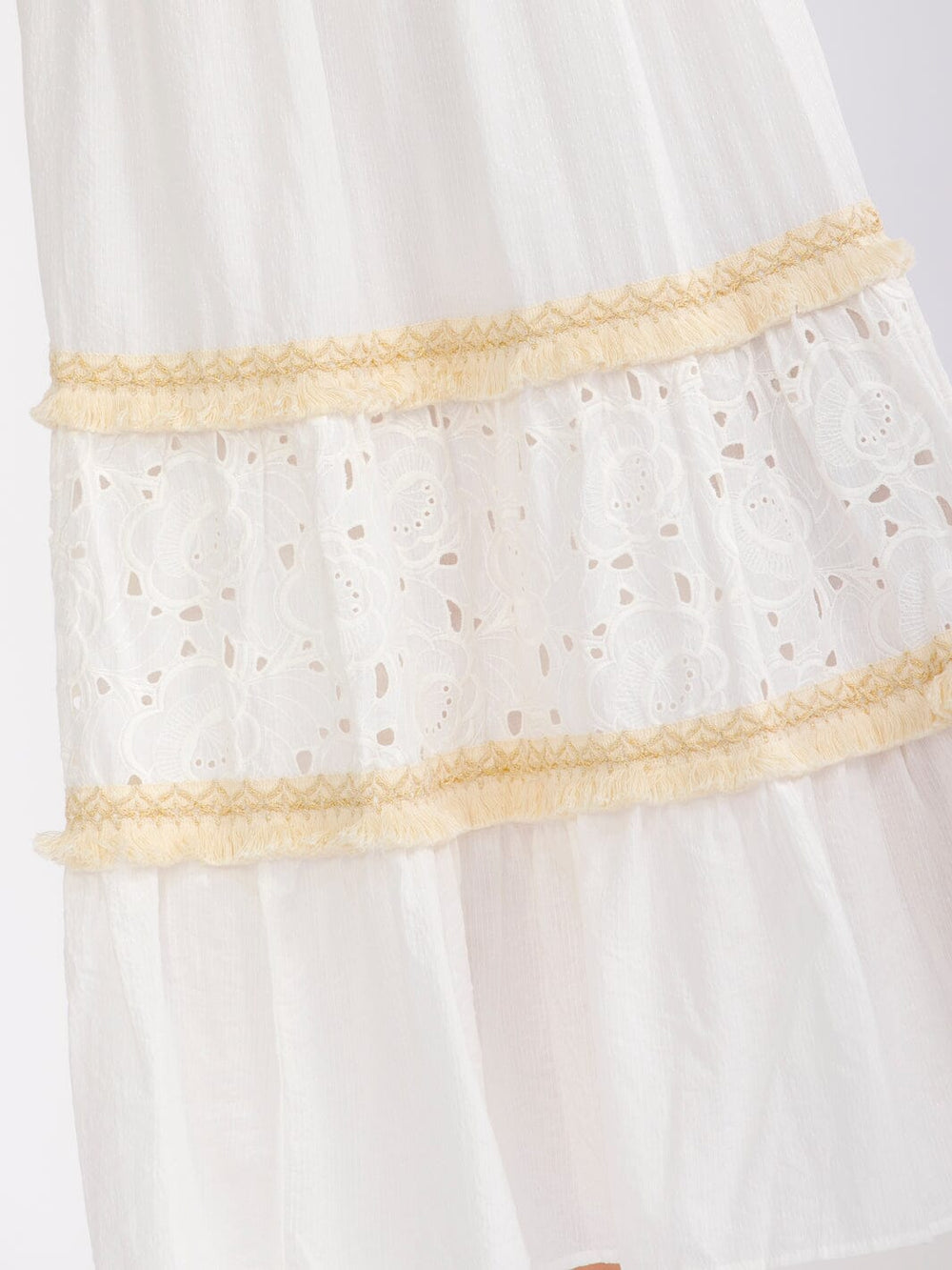 WOMEN'S ELASTIC WAIST TIERED EYELET FLORAL MAXI SKIRT