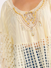 WOMEN'S LONG SLEEVE TASSEL TRIM CROCHET TUNIC TOP