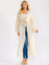 WOMEN'S LONG BELL SLEEVE OPEN FRONT EYELET CARDIGAN