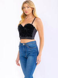 WOMEN'S SLEEVELESS ADJUSTABLE STRAPS SEQUINS BUSTIER