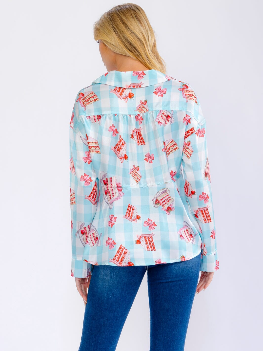 WOMEN'S LONG SLEEVE BUTTON UP MULTI PRINT BLOUSE